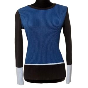 WHITE HOUSE BLACK MARKET Women's Blue Colorblock Rib Knit Sweater Size S